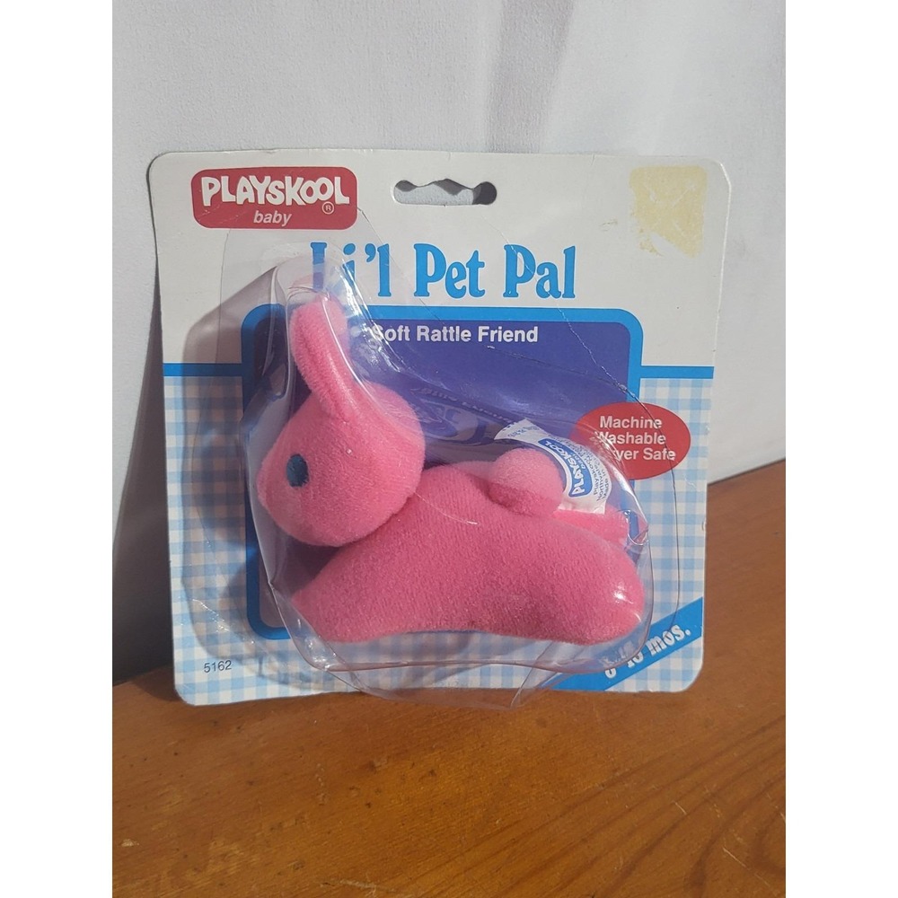 Vintage 1988 Playskool Li'l Pet Pal Pink Bunny Soft Rattle Friend NOS Baby Toy